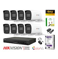 Kit 8 Cámara Seguridad IP POE Hikvision 4MP Tubo Color Vu Visión Noche Color Disco 2TB